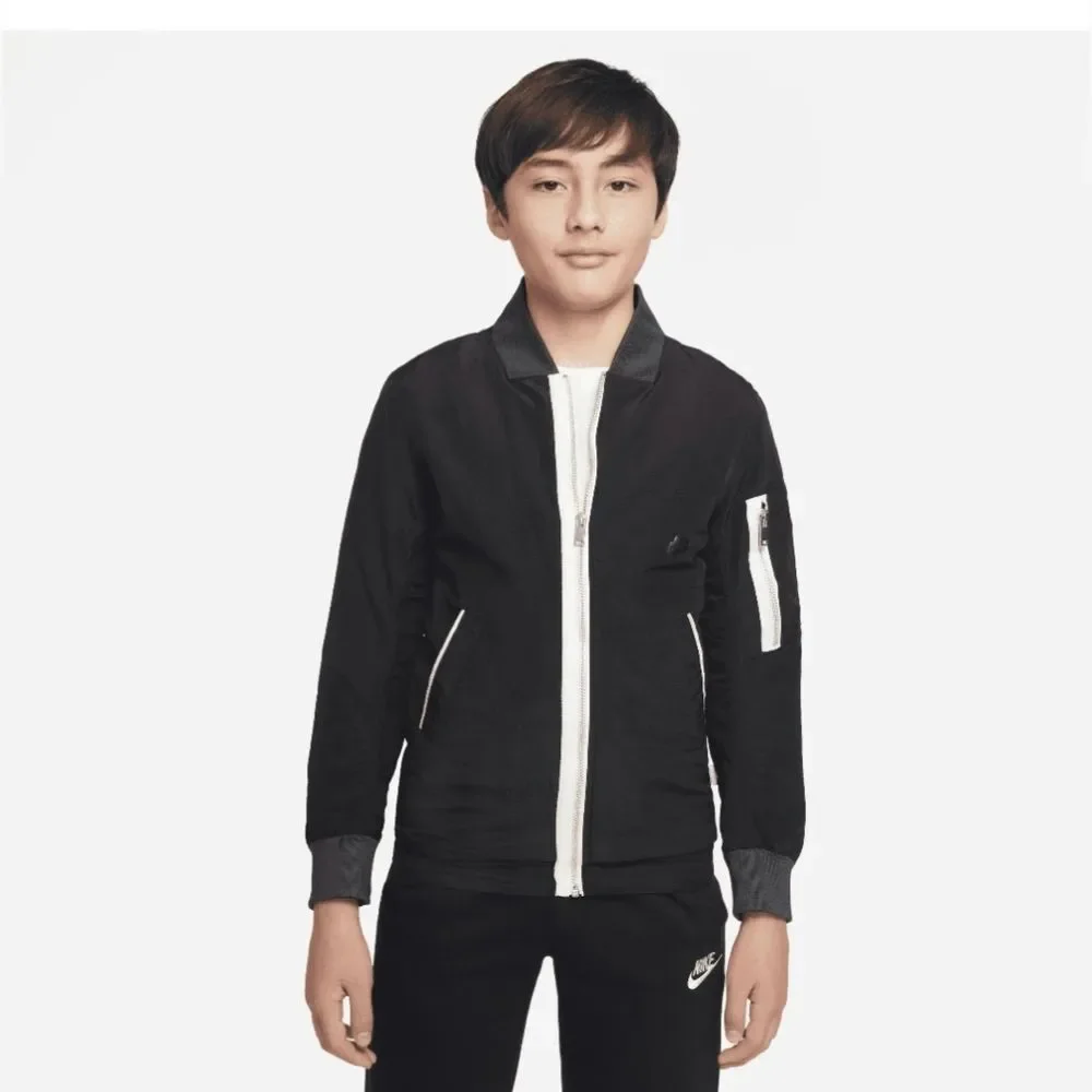 Nike Sportswear jacket lightweight LINED BOMBER Black pilot aviator unisex sz  S